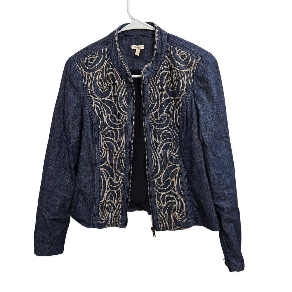 Reba Womens Western Embroidered Full Zip Long Sleeve Denim Jacket Size Small - Picture 2 of 7